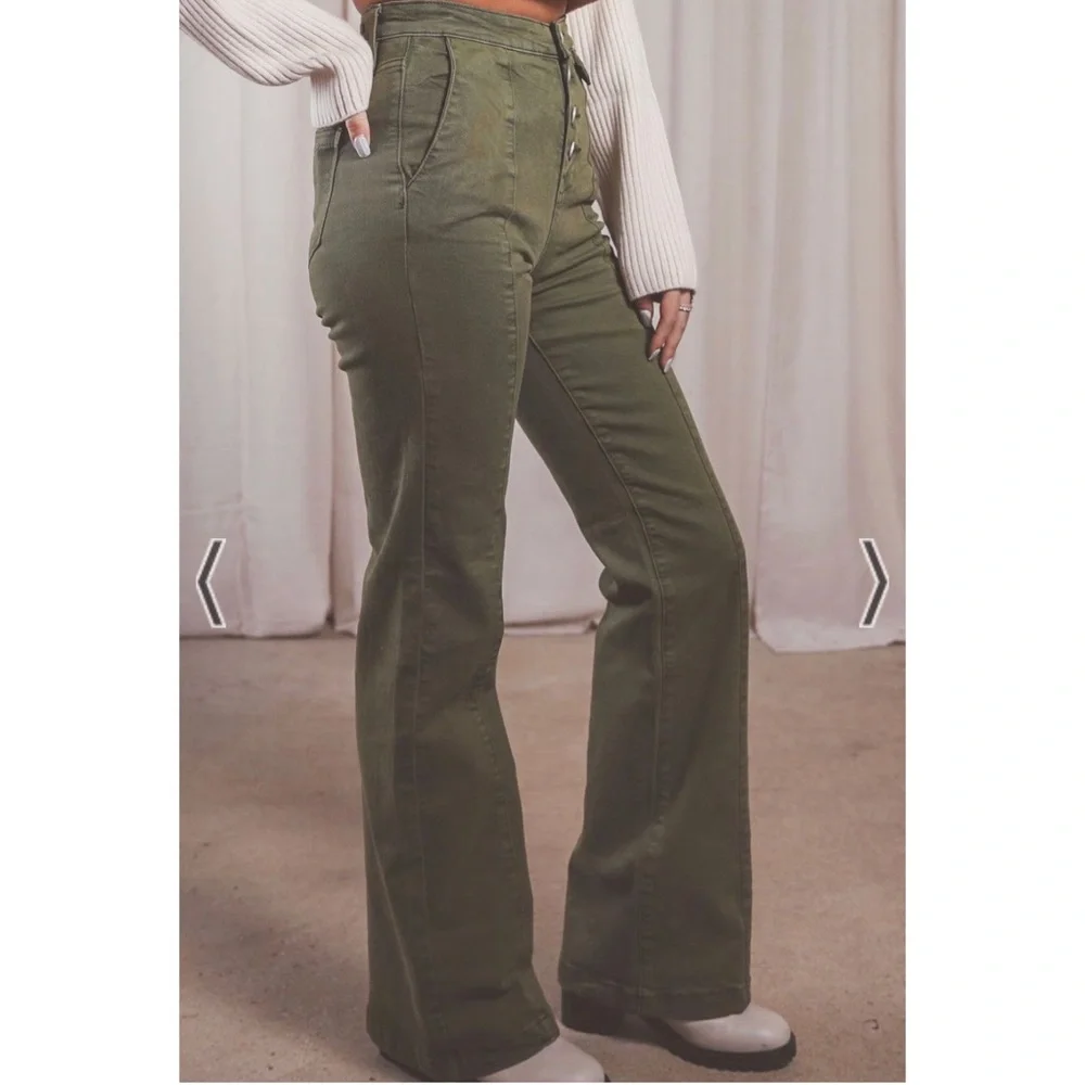 NWT BLANK NYC The Delancey Denim Wide Leg Pants Going Green Size 27 New! - Picture 6 of 8